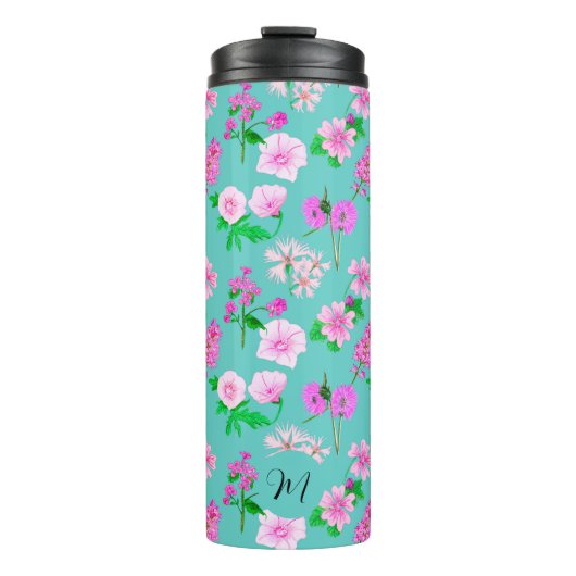 Delikate Wildblumen in Türkis. Custom. Thermosbecher (Vorderseite)