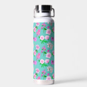 Delikate Wildblumen in Türkis. Custom. Trinkflasche (Rückseite)