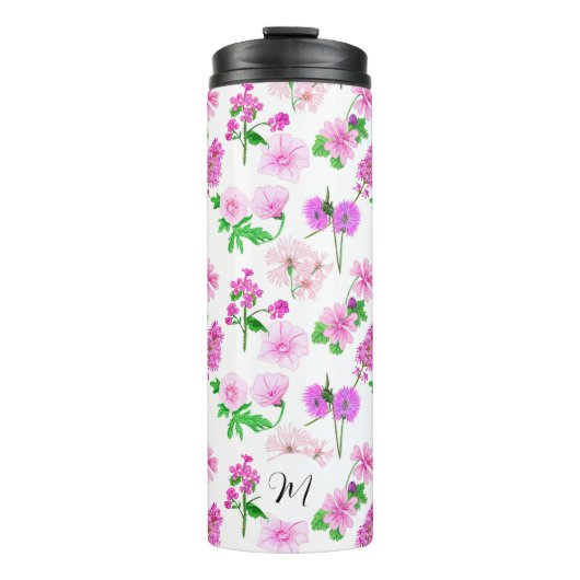 Delikate Wildblumen in Weiß. Custom. Thermosbecher (Vorderseite)