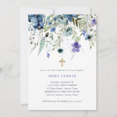 Delikate Wildblumen Lila und Blue Confirmation Einladung (Vorderseite)