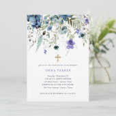 Delikate Wildblumen Lila und Blue Confirmation Einladung (Stehend Vorderseite)