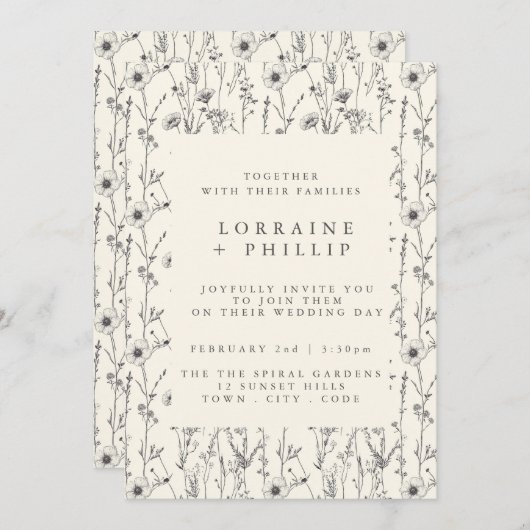 Delikate Wildblumen Muster Hochzeitseinladung Einladung (Vorne/Hinten)