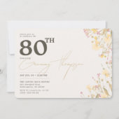 Delikate Wildblumen Rosa Gelb 80. Geburtstag Einladung (Vorderseite)
