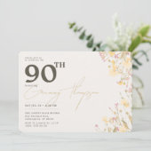 Delikate Wildblumen Rosa Gelb 90. Geburtstag Einladung (Stehend Vorderseite)