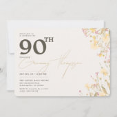 Delikate Wildblumen Rosa Gelb 90. Geburtstag Einladung (Vorderseite)