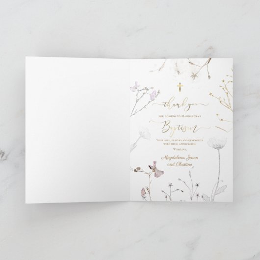 delikate Wildblumen Taufe danke Ihnen für Ihr Komm Karte (Innenseite)