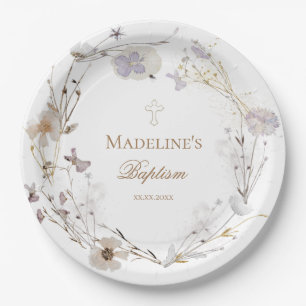 delikate Wildblumen töten Taufe Pappteller