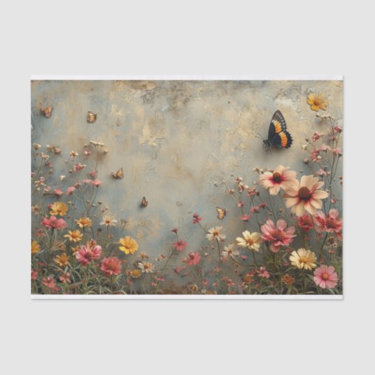 Delikate Wildblumen und ein Schmetterling Seidenpapier (Vorderseite)