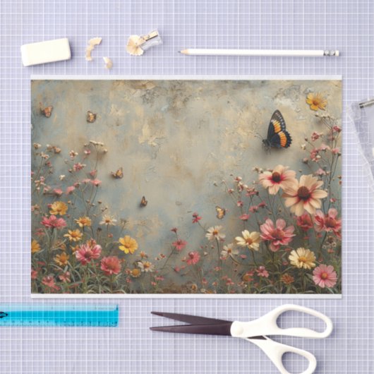 Delikate Wildblumen und ein Schmetterling Seidenpapier (Handwerk)