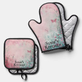 Delikate Wildblumen und Schmetterling Personalisie Ofenhandschuh & Topflappen-Set (Vorderseite/Rückseite)