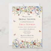 Delikate Wildblumen und Schmetterlinge Brautparty Einladung (Vorderseite)
