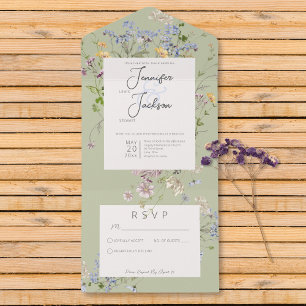 Delikate Wildblumen von Boho feiern Grünes Nein Ab All In One Einladung