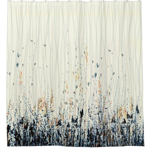 Delikate Wildblumen Watercolou Indigo Duschvorhang (Vorderseite)