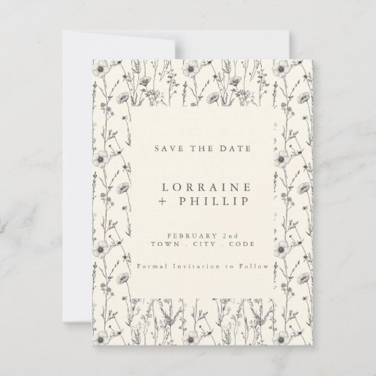 Delikate wilde Blume nahtlose Muster Hochzeit Save The Date (Vorderseite)