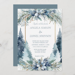 Delikate Winter Blume Pine Trees Hochzeit Einladung