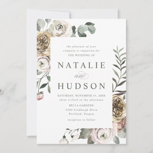 Delikate Winter Floral Frame Wedding Einladung (Vorderseite)