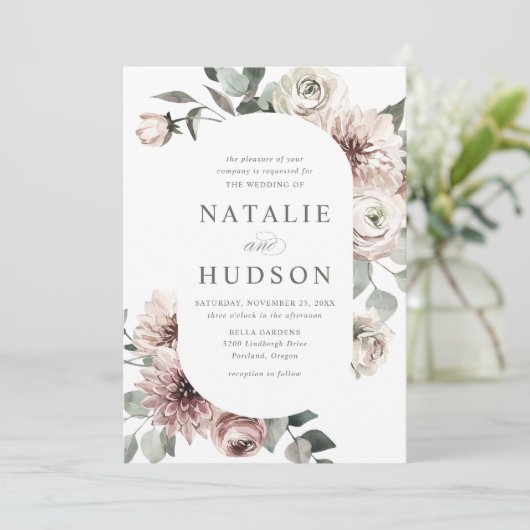 Delikate Winter Floral Frame Wedding Einladung (Stehend Vorderseite)