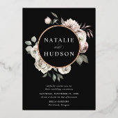 Delikate Winter Floral Frame Wedding Folieneinladung (Vorderseite)