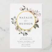 Delikate Winter Floral Frame Wedding Folieneinladung (Vorderseite)