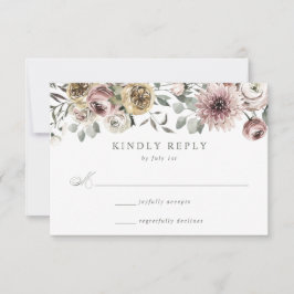 Delikate Winter Floral Wedding RSVP Karte