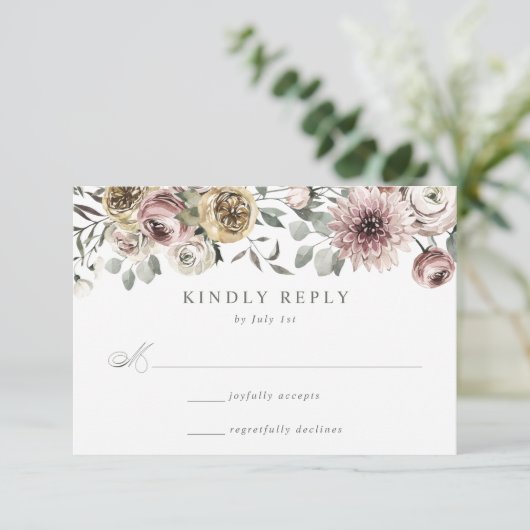 Delikate Winter Floral Wedding RSVP Karte (Stehend Vorderseite)