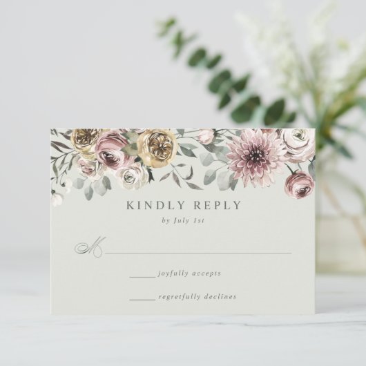 Delikate Winter Floral Wedding RSVP Karte (Stehend Vorderseite)