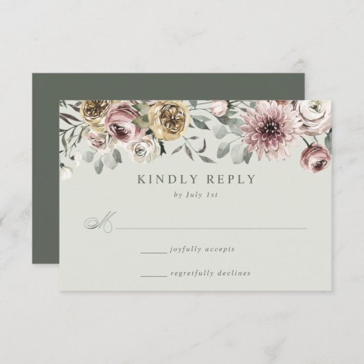 Delikate Winter Floral Wedding RSVP Karte (Vorne/Hinten)