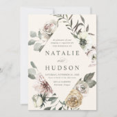 Delikate Winter florale Rahmen Elfenbein Hochzeit Einladung (Vorderseite)