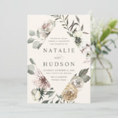 Delikate Winter florale Rahmen Elfenbein Hochzeit Einladung (Stehend Vorderseite)