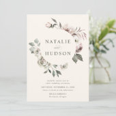 Delikate Winter florale Rahmen Elfenbein Hochzeit Einladung (Stehend Vorderseite)