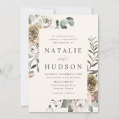 Delikate Winter florale Rahmen Elfenbein Hochzeit Einladung (Vorderseite)