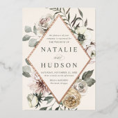 Delikate Winter florale Rahmen Elfenbein Hochzeit Folieneinladung (Vorderseite)