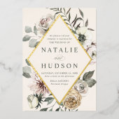 Delikate Winter florale Rahmen Elfenbein Hochzeit Folieneinladung (Vorderseite)