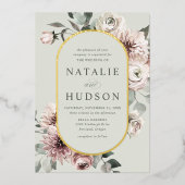 Delikate Winter florale Rahmen Sage Green Wedding Folieneinladung (Vorderseite)