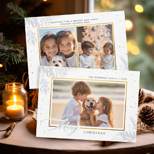 Delikate Winter Greenery Gold Kids Foto Weihnachte Feiertagskarte