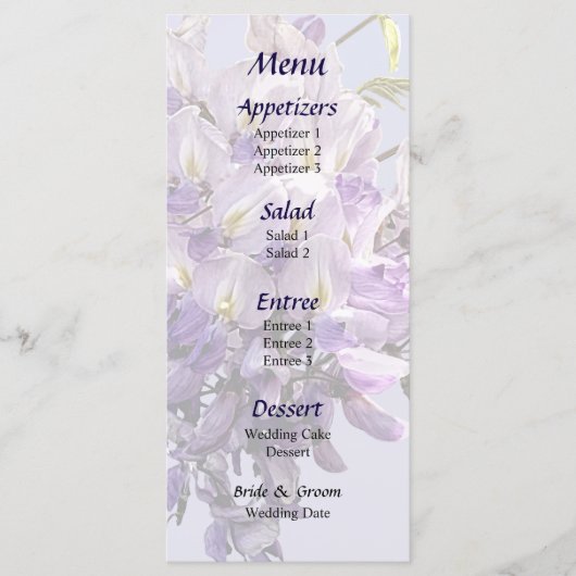 Delikate Wisteria Wedding Menu Menükarte (Vorderseite)