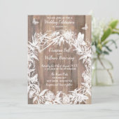 DELIKATE Wreath White Butterfly Wood Wedding RSVP Einladung (Stehend Vorderseite)