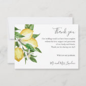Delikate Zitrusfrüchte und Blätter grün Hochzeit v Dankeskarte (Vorderseite)