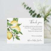 Delikate Zitrusfrüchte und Blätter grün Hochzeit v Dankeskarte (Stehend Vorderseite)