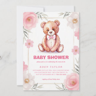 Delikater Aquarellbär mit Bugbabydusche Einladung