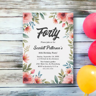 Delikater Blumengarten Rustikaler Sommer 40. Gebur Einladung