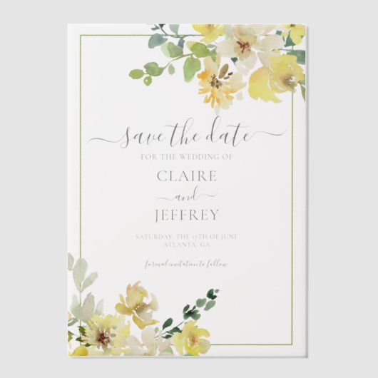 Delikater Gelbblütensommer Save the Date Pergament Einladungen (Vorderseite)