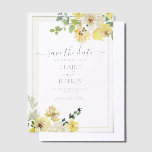 Delikater Gelbblütensommer Save the Date Pergament Einladungen (Versetzt)