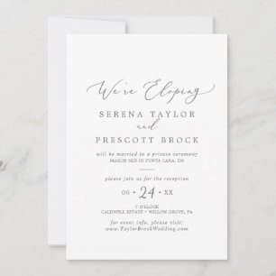 Delikater Silver Calligraphy Elopement Empfang Einladung