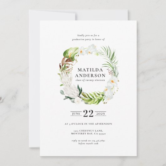 Delikater tropischer Blumenkranz Abschluss laden Save The Date (Vorderseite)