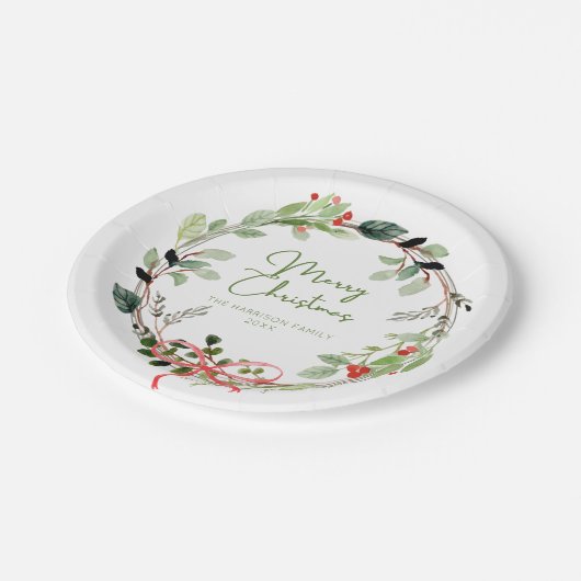 Delikater Weihnachtsbrand in Wasserfarbe Pappteller (Schrägansicht)