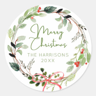 Delikater Weihnachtsbrand in Wasserfarbe Runder Aufkleber