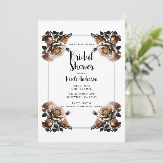 Delikates antikes Peach Rose Brautparty Einladung (Stehend Vorderseite)