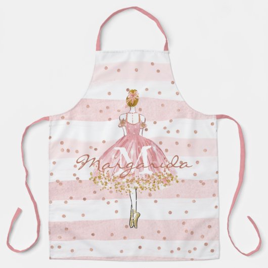 Delikates Aquarellfarben Ballerina Pink Monogramm Schürze (Vorderseite)