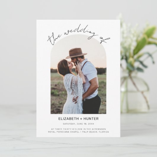 Delikates Arch Frame Foto Hochzeitsstift QR Code U Einladung (Stehend Vorderseite)